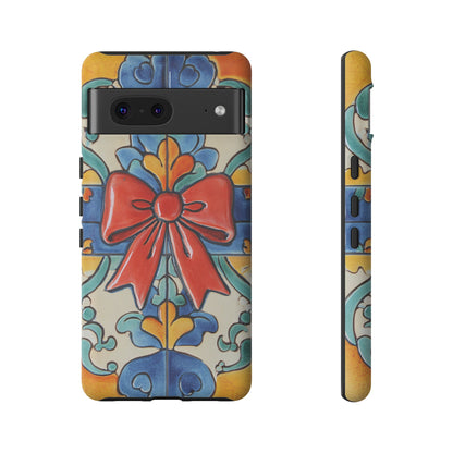 Colourful Ceramic Tile Design Phone Case With Red Bow