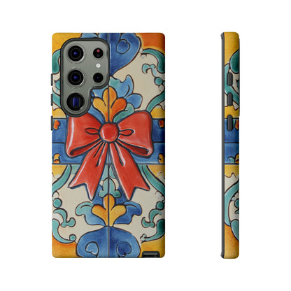 Colourful Ceramic Tile Design Phone Case With Red Bow