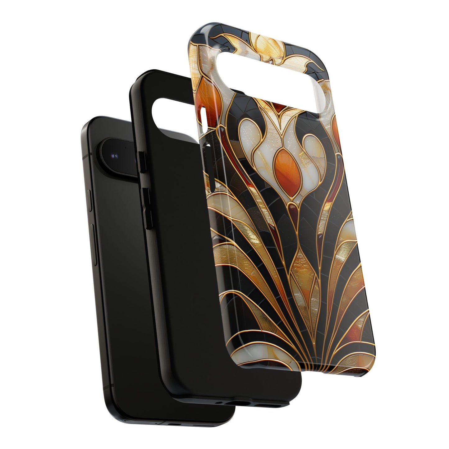 Art Deco Stained Glass Phone Case – Elegant Gold & Black Design
