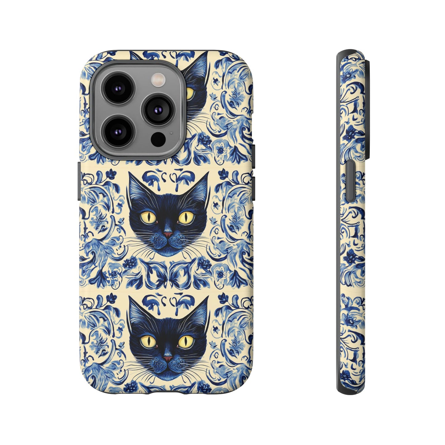 Tough Phone Case - Mediterranean Tile Motif With Blue Cats