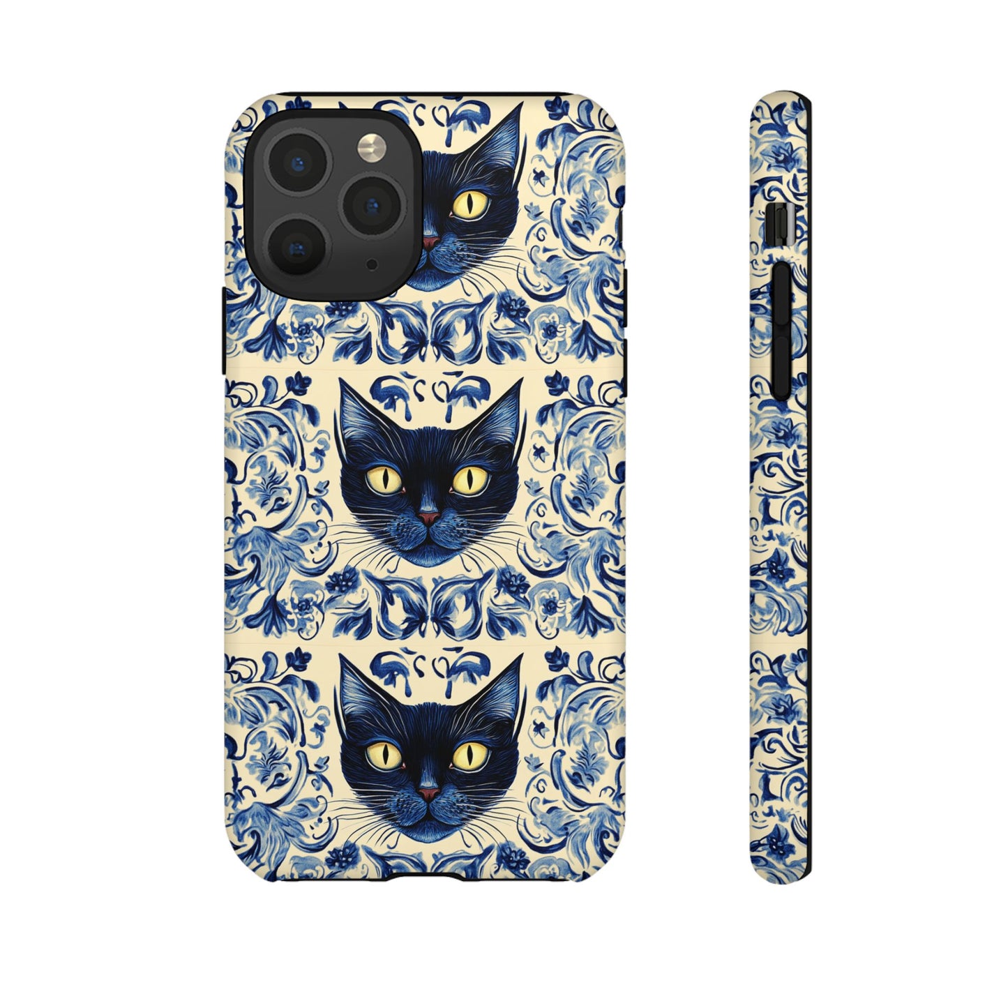 Tough Phone Case - Mediterranean Tile Motif With Blue Cats