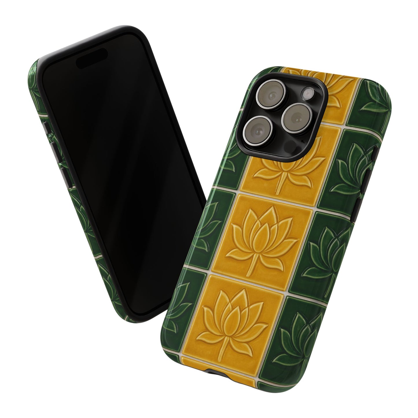 Tough Phone Cases - Mustard Yellow & Green Ceramic Tile From Caldas Da Rhaina, Portugal