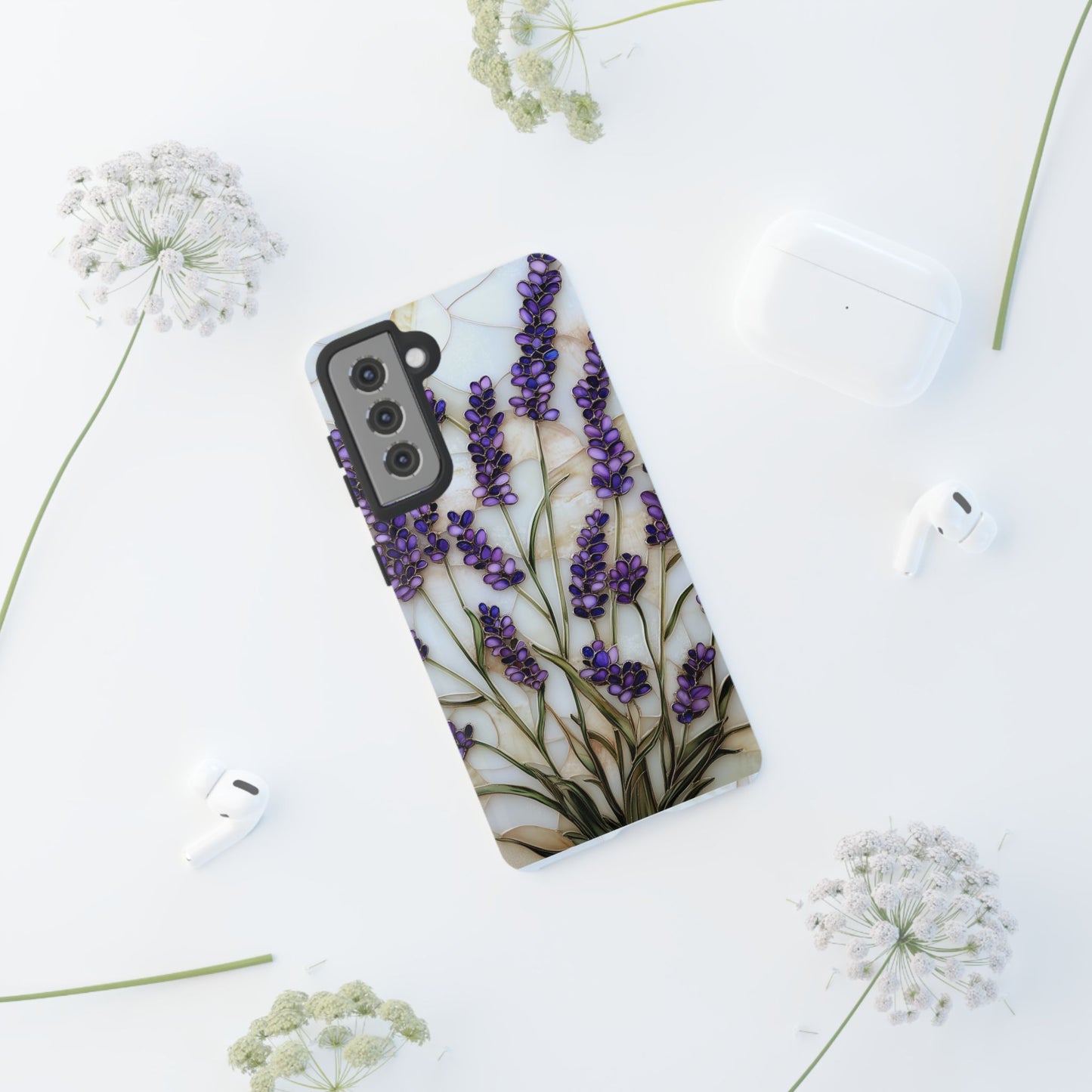 Floral Phone Case With Lavender in Stained Glass Motif