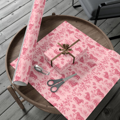 Dachshunds Gift Wrapping Paper in Pastel Pink Toile Aesthetic