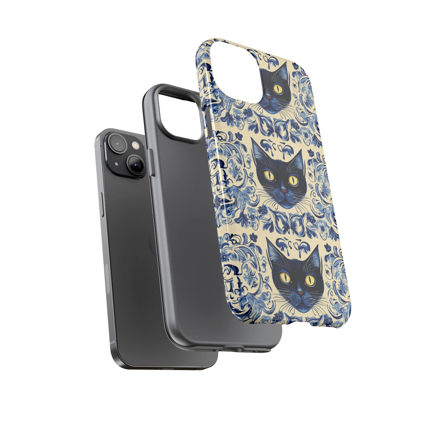 Tough Phone Case - Mediterranean Tile Motif With Blue Cats