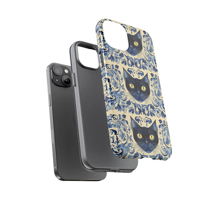 Tough Phone Case - Mediterranean Tile Motif With Blue Cats
