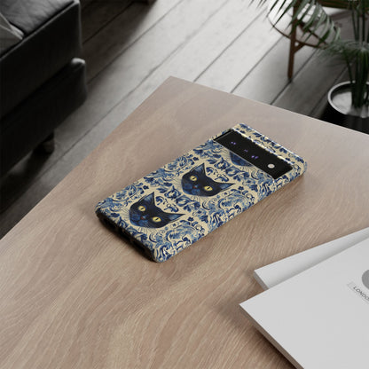 Tough Phone Case - Mediterranean Tile Motif With Blue Cats