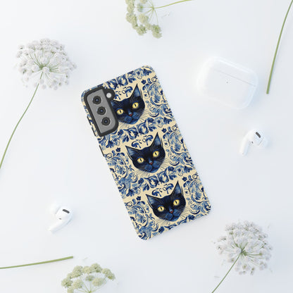 Tough Phone Case - Mediterranean Tile Motif With Blue Cats