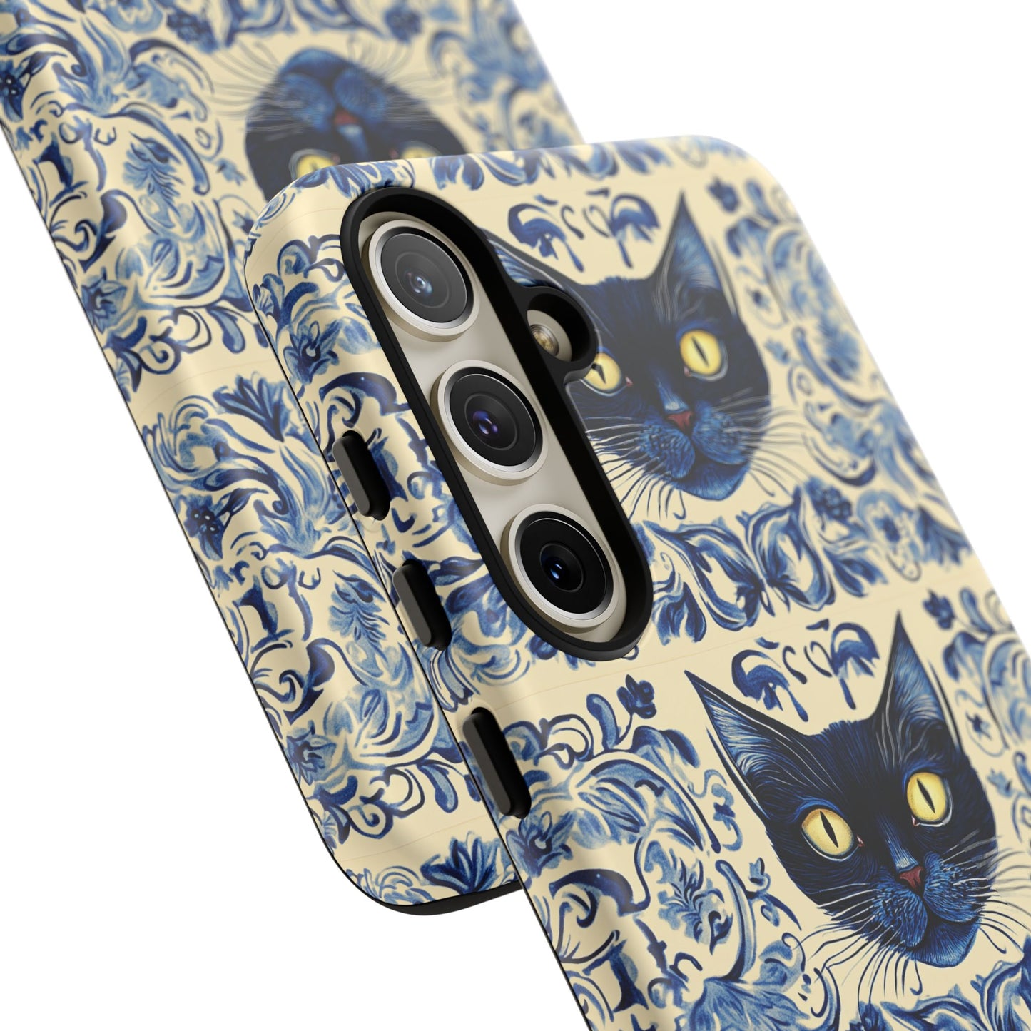 Tough Phone Case - Mediterranean Tile Motif With Blue Cats