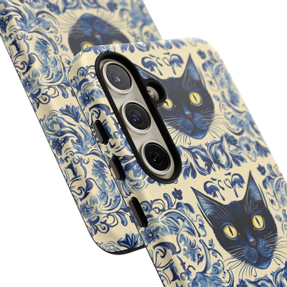 Tough Phone Case - Mediterranean Tile Motif With Blue Cats