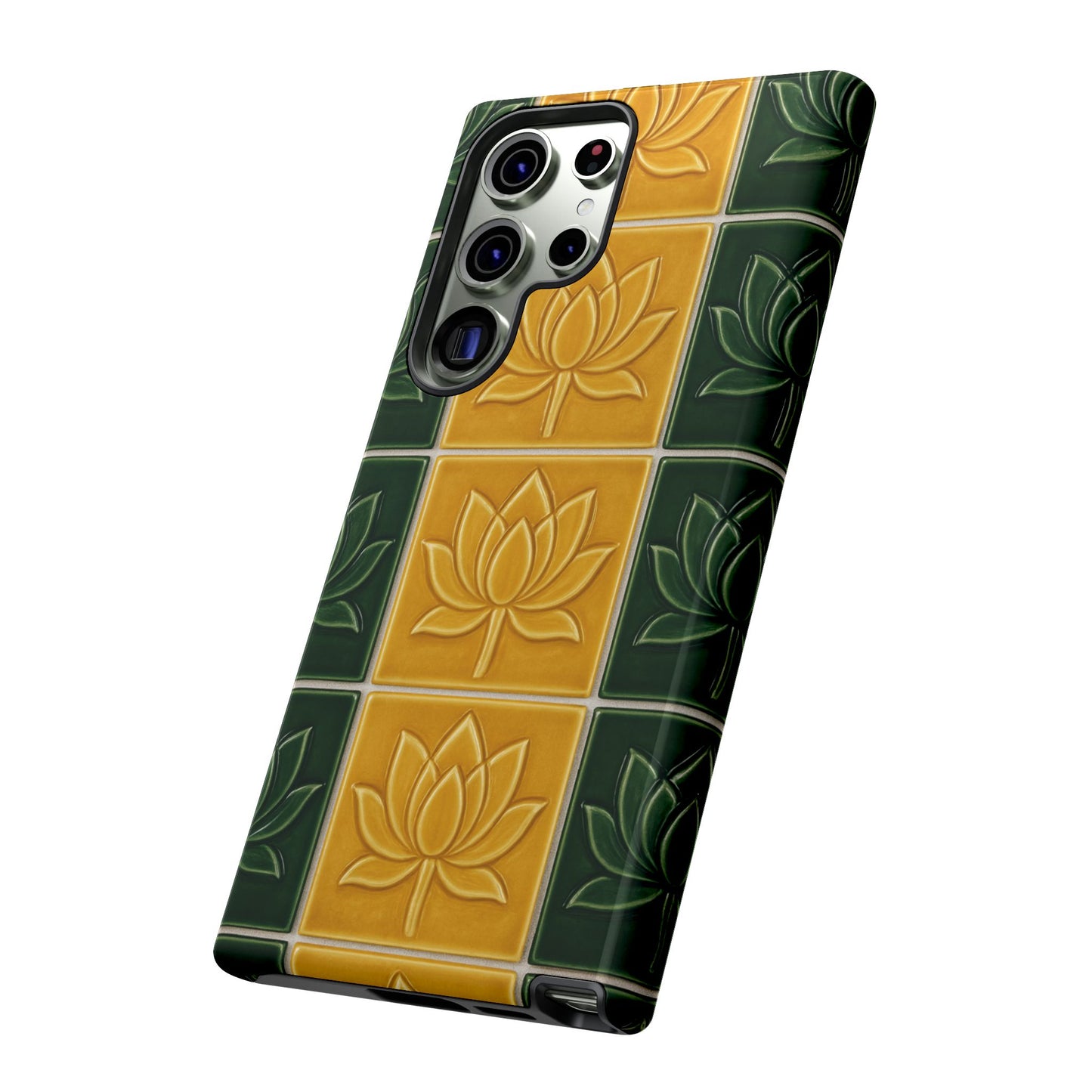 Tough Phone Cases - Mustard Yellow & Green Ceramic Tile From Caldas Da Rhaina, Portugal