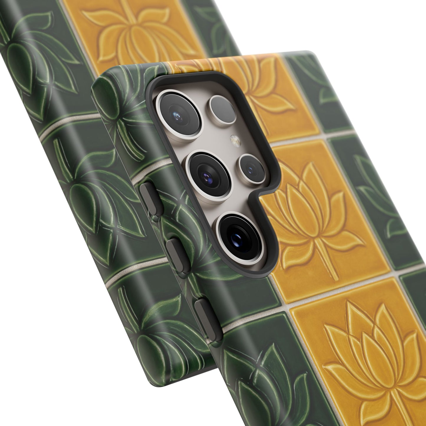 Tough Phone Cases - Mustard Yellow & Green Ceramic Tile From Caldas Da Rhaina, Portugal