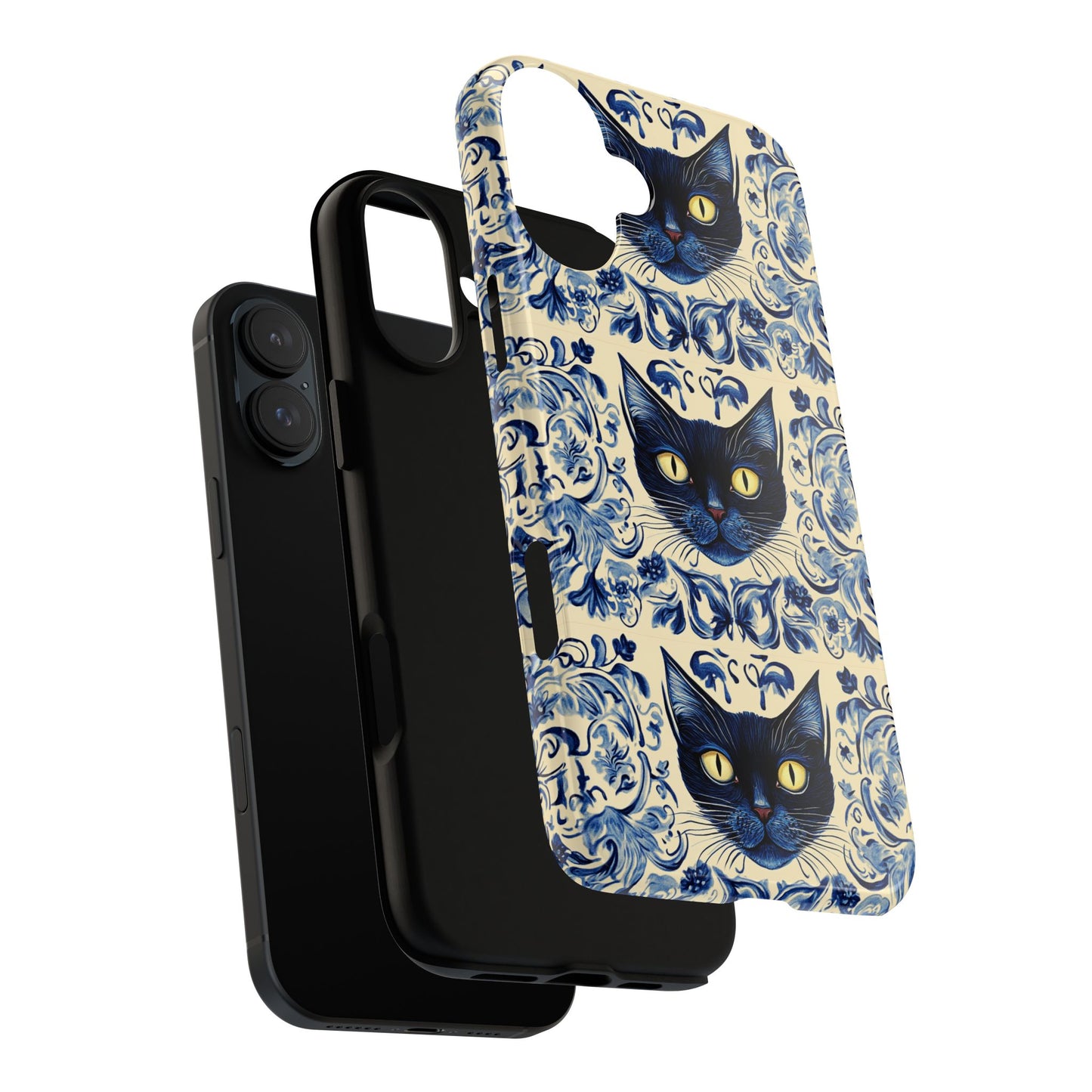 Tough Phone Case - Mediterranean Tile Motif With Blue Cats