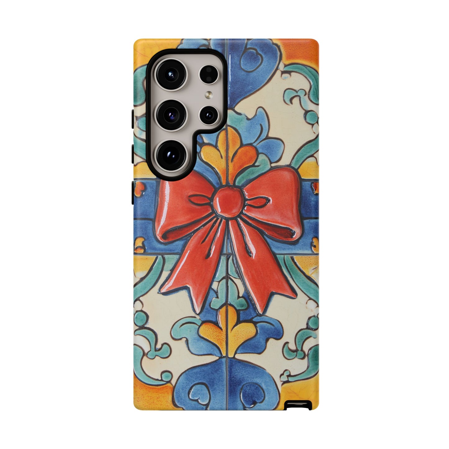 Colourful Ceramic Tile Design Phone Case With Red Bow