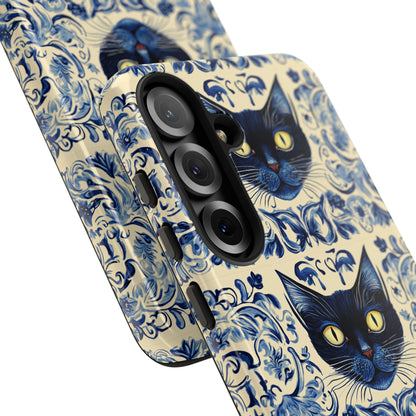Tough Phone Case - Mediterranean Tile Motif With Blue Cats