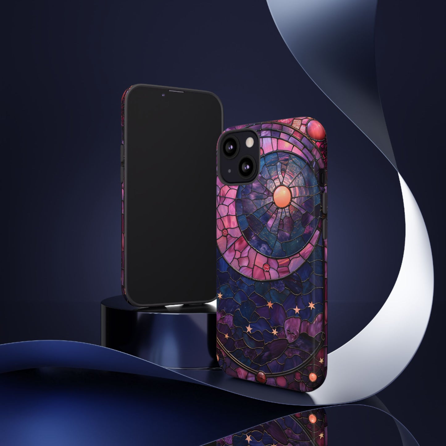 Pink Moon Tough Phone Cases in  Stained Glass Design