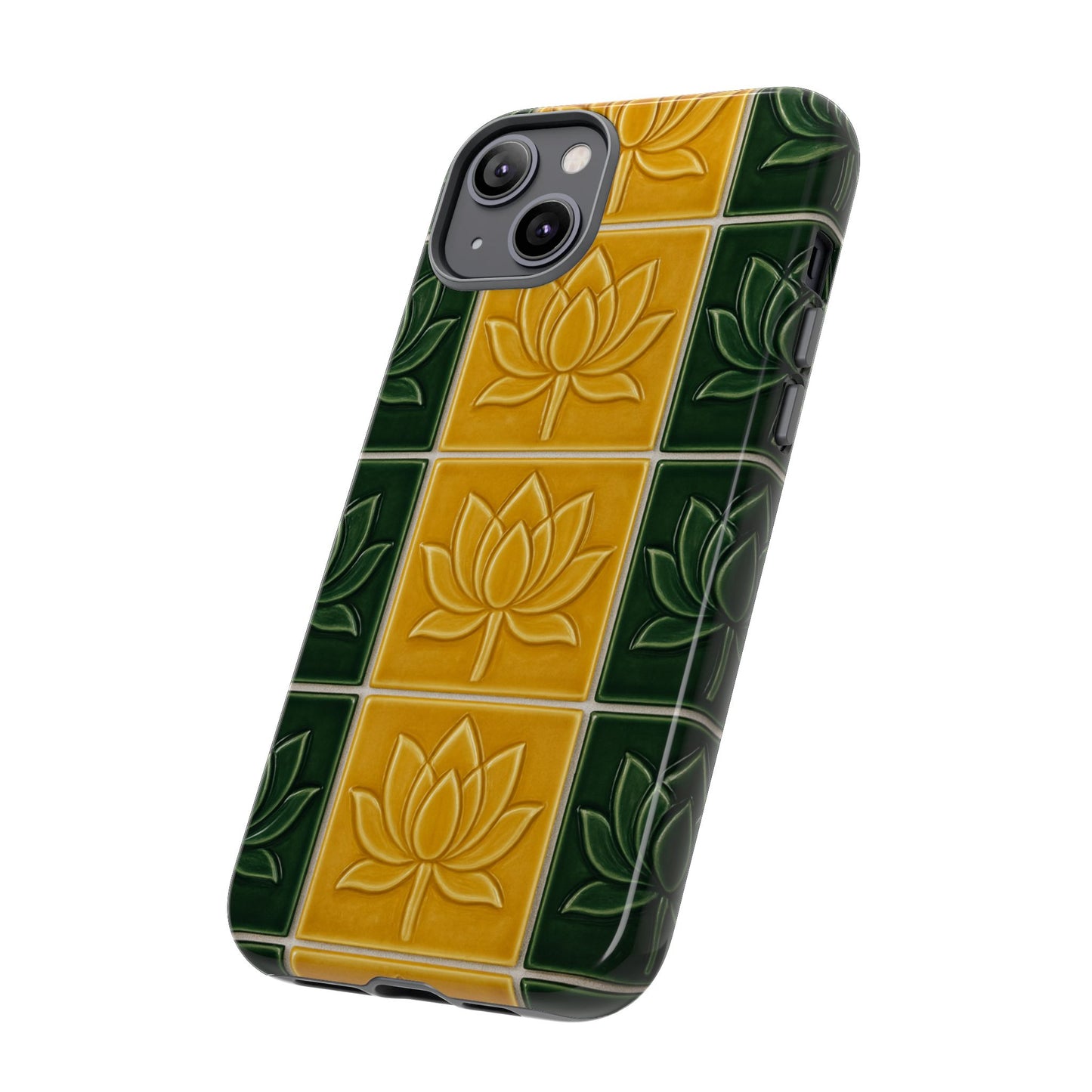 Tough Phone Cases - Mustard Yellow & Green Ceramic Tile From Caldas Da Rhaina, Portugal
