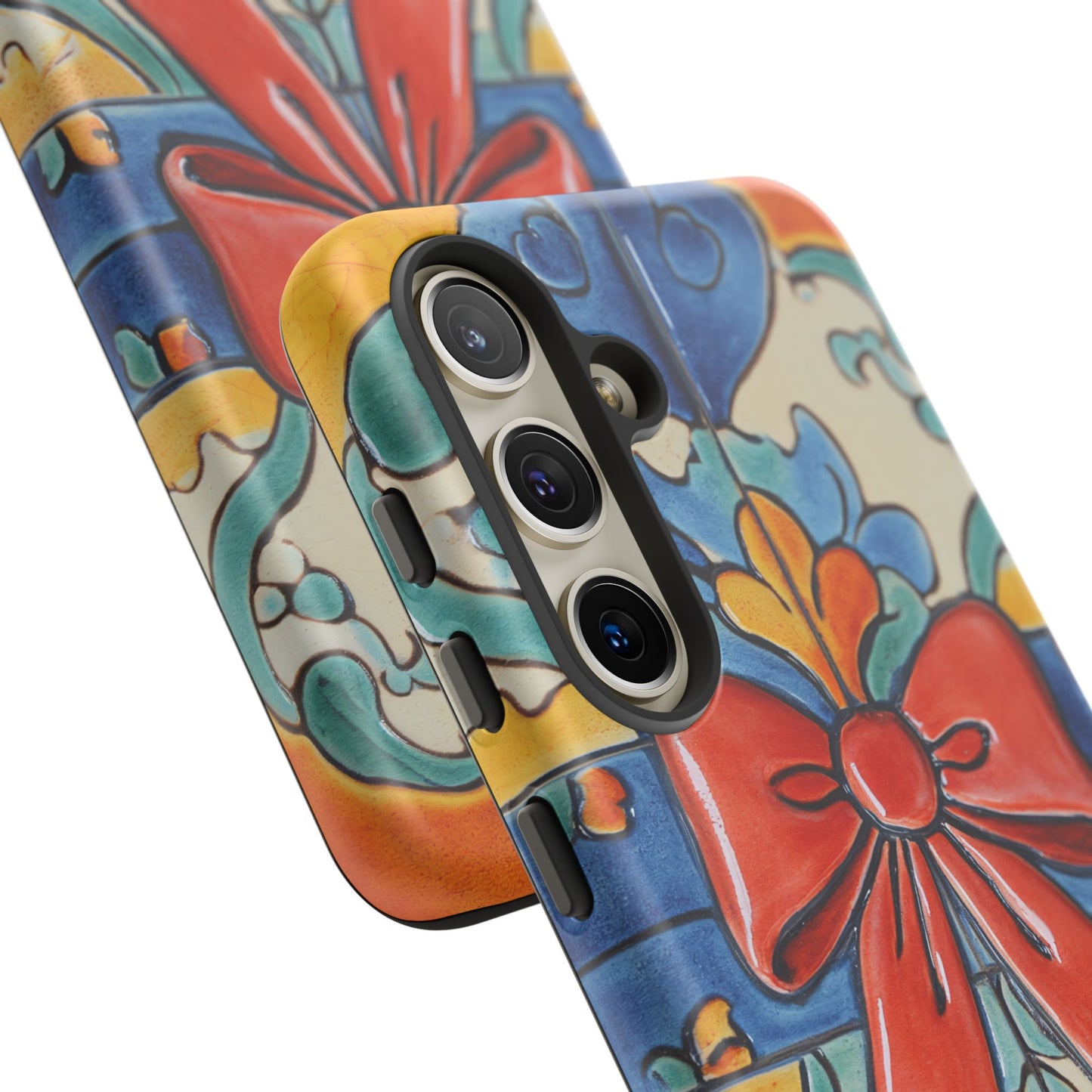 Colourful Ceramic Tile Design Phone Case With Red Bow