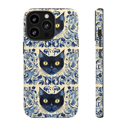 Tough Phone Case - Mediterranean Tile Motif With Blue Cats