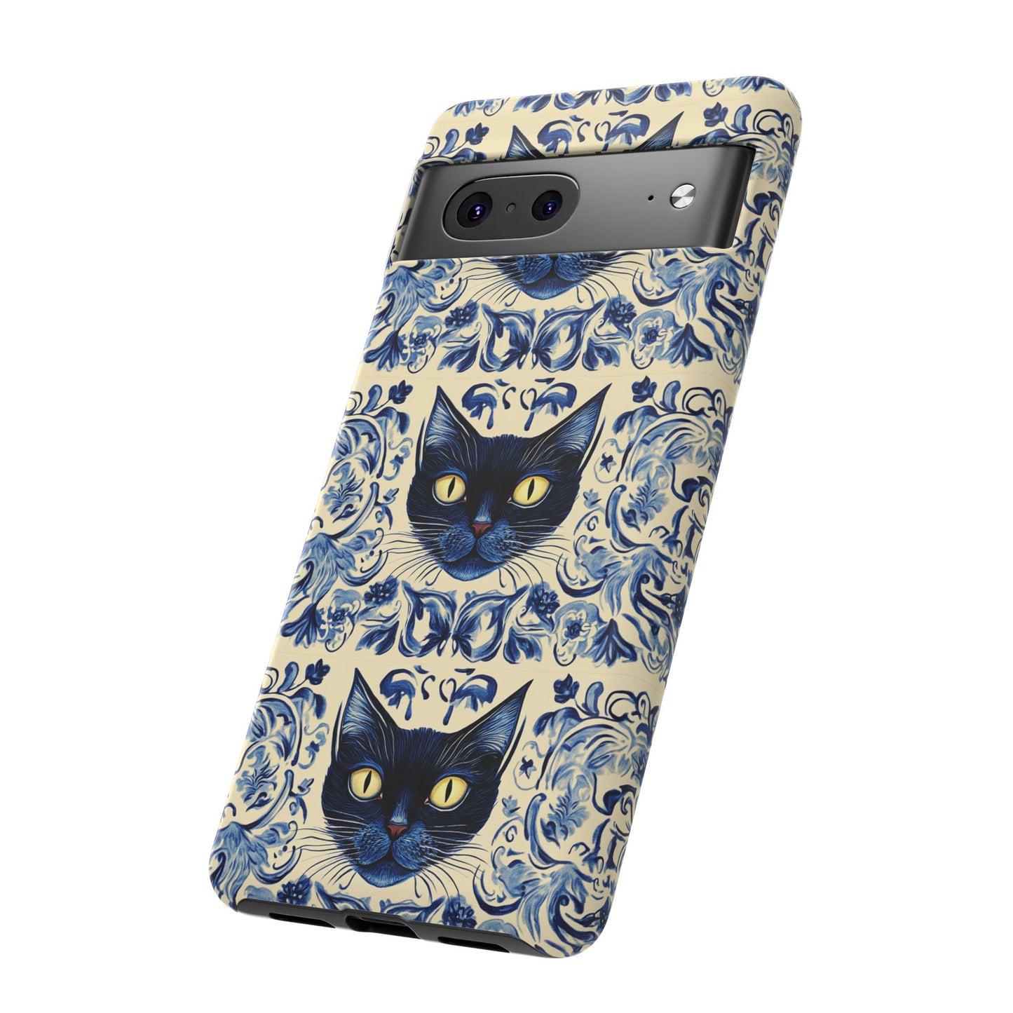 Tough Phone Case - Mediterranean Tile Motif With Blue Cats