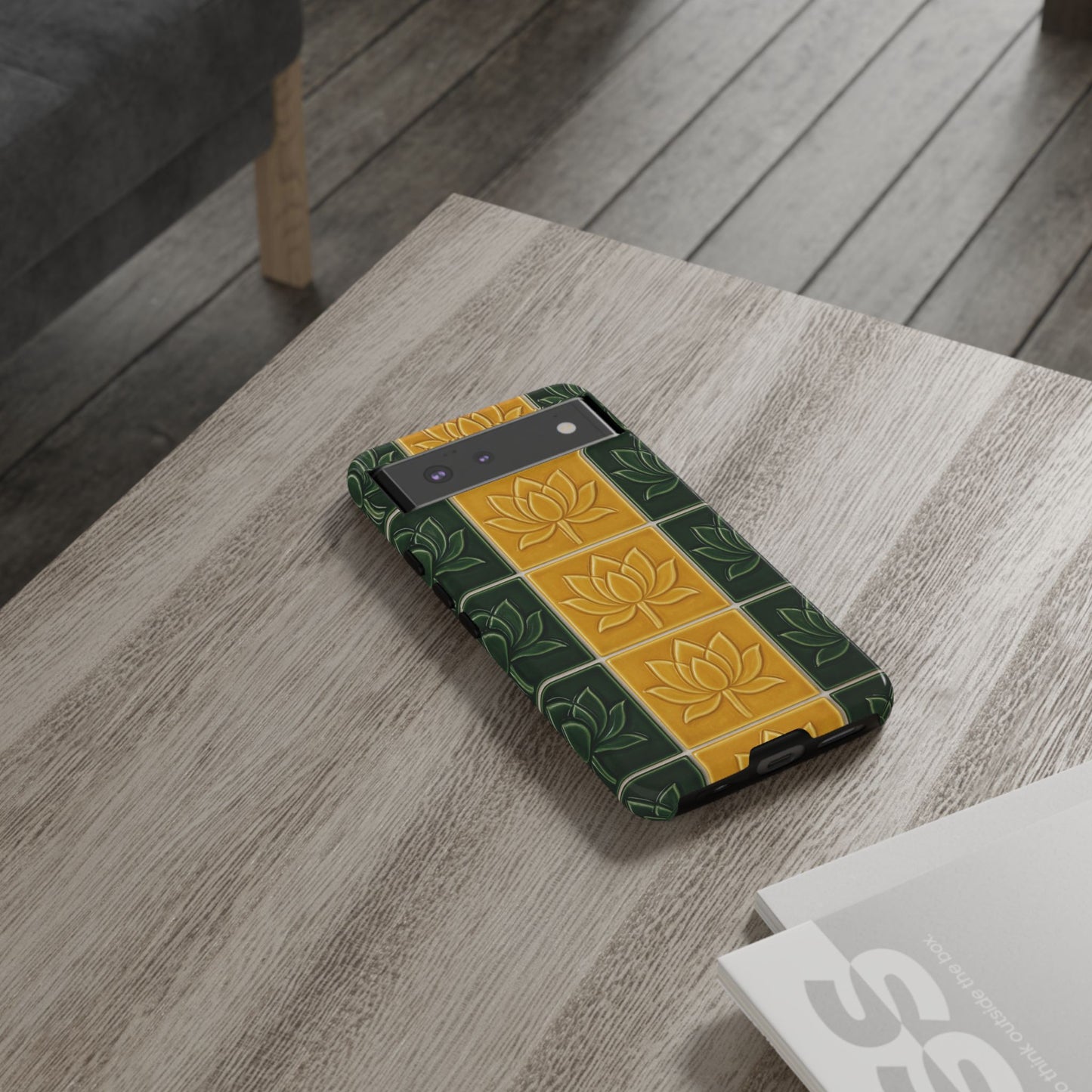Tough Phone Cases - Mustard Yellow & Green Ceramic Tile From Caldas Da Rhaina, Portugal