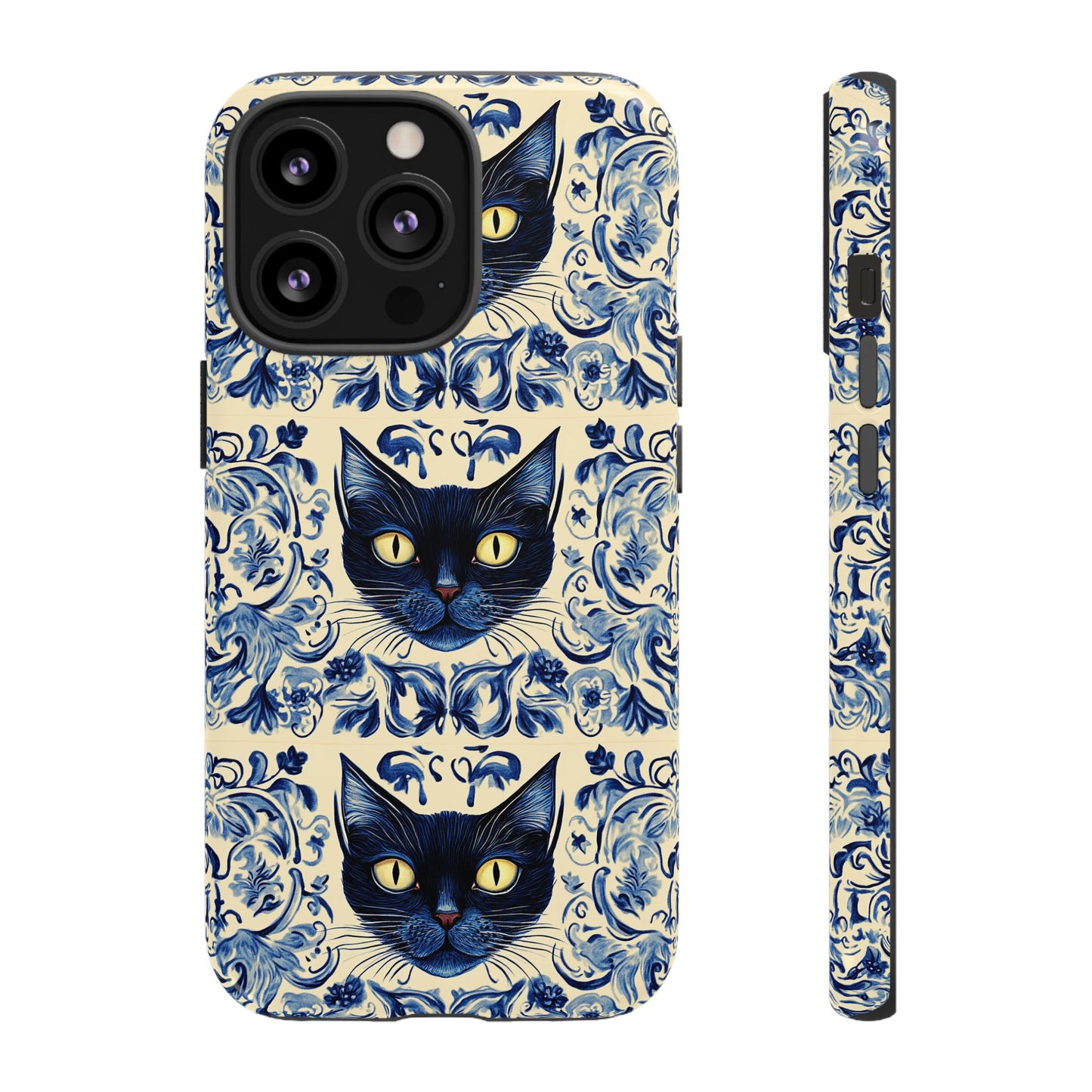Tough Phone Case - Mediterranean Tile Motif With Blue Cats