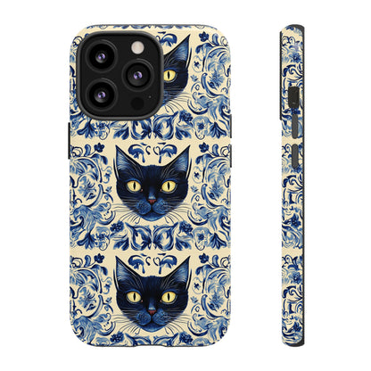 Tough Phone Case - Mediterranean Tile Motif With Blue Cats