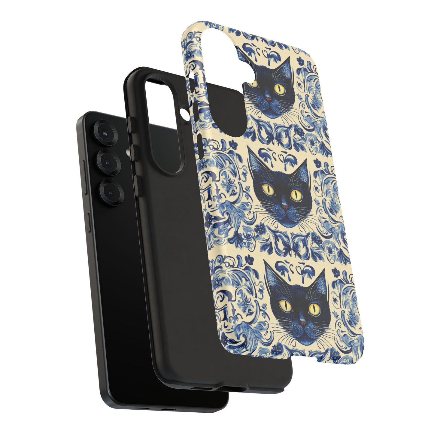 Tough Phone Case - Mediterranean Tile Motif With Blue Cats