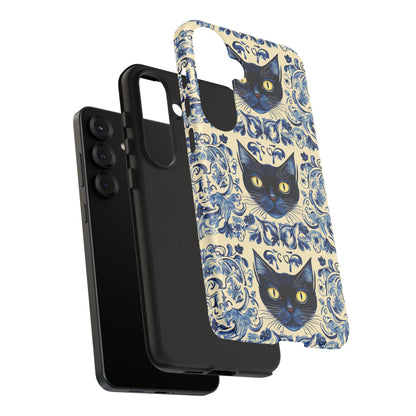 Tough Phone Case - Mediterranean Tile Motif With Blue Cats
