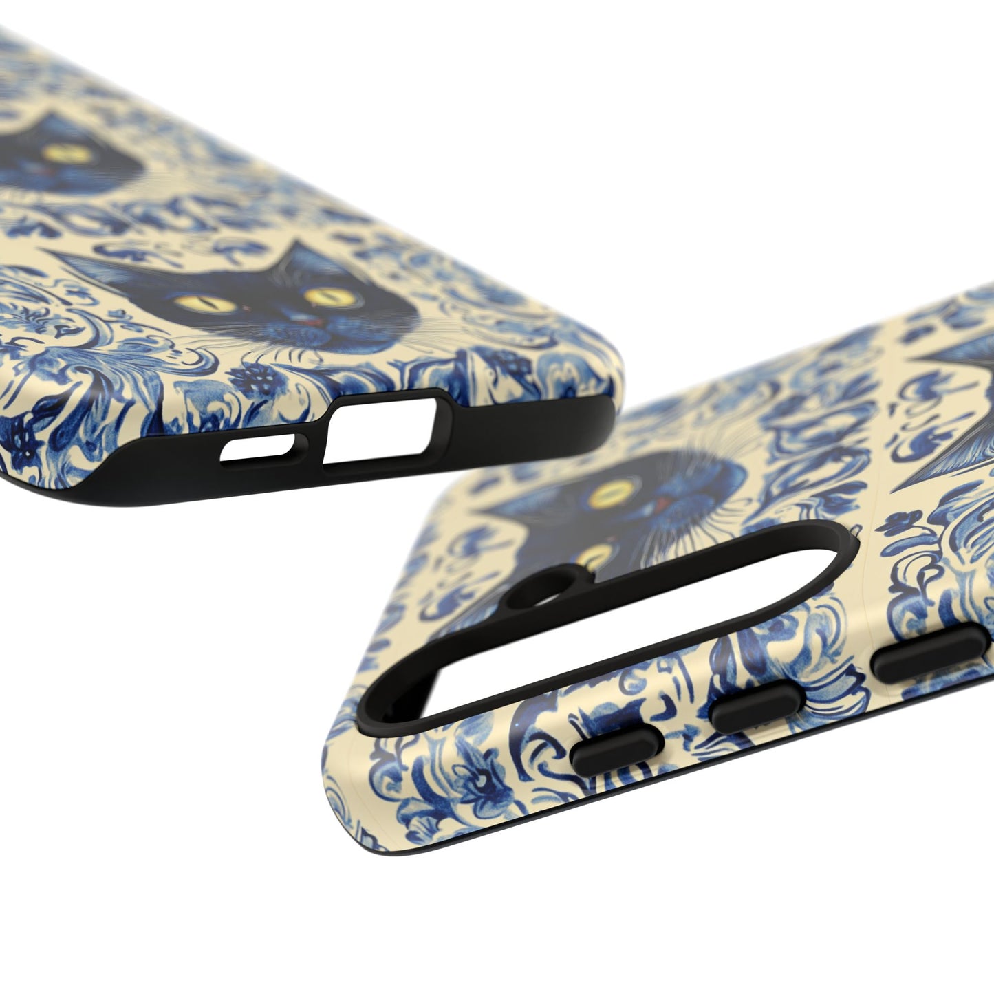 Tough Phone Case - Mediterranean Tile Motif With Blue Cats