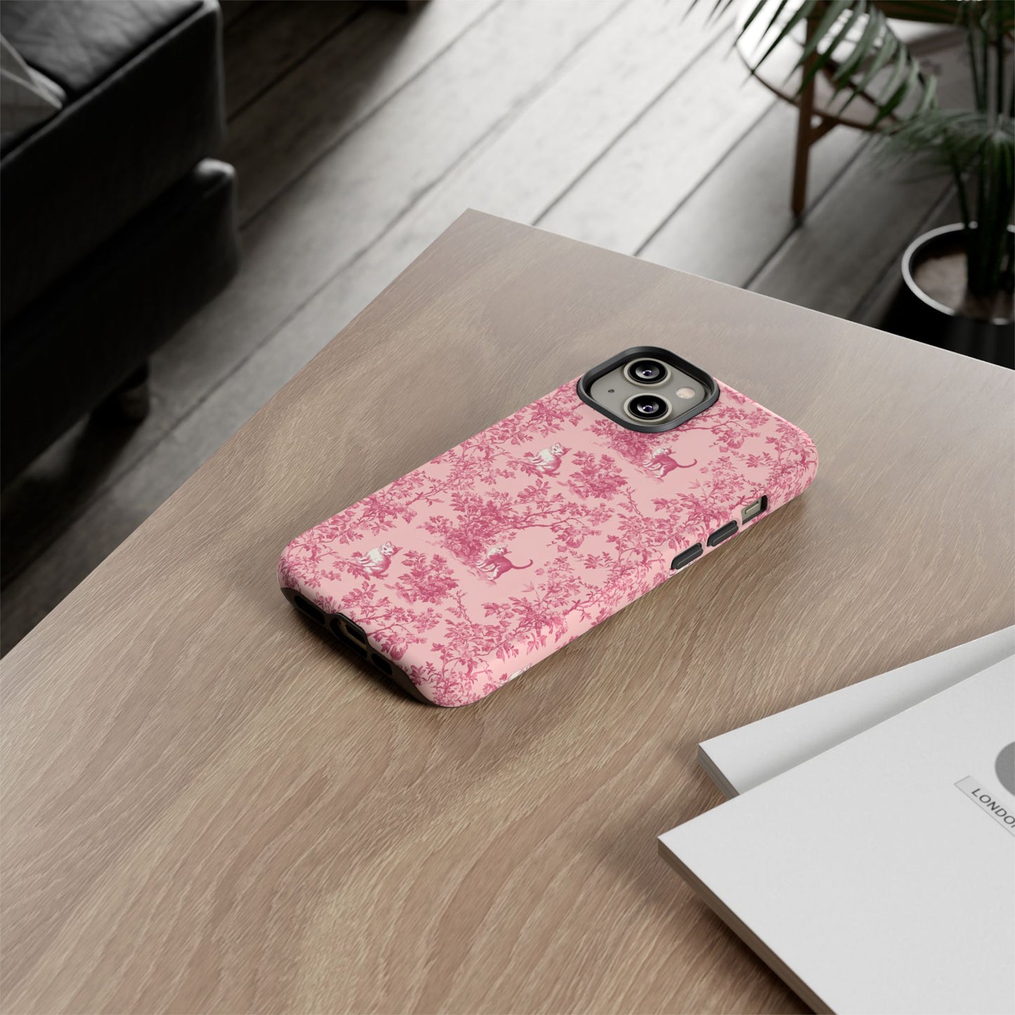 Tough Phone Cases - Cats in Pink Toile De Joyu Motif