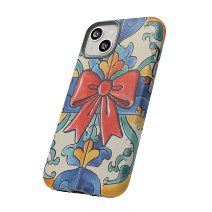 Colourful Ceramic Tile Design Phone Case With Red Bow