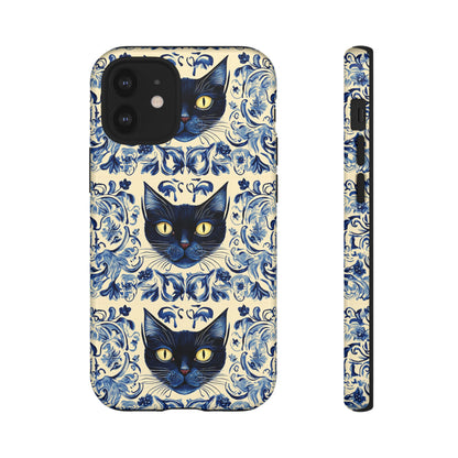Tough Phone Case - Mediterranean Tile Motif With Blue Cats