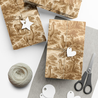 Toile De Joyu Gift Wrapping Paper With Llamas, Vintage Style Alpacas Present Wraps