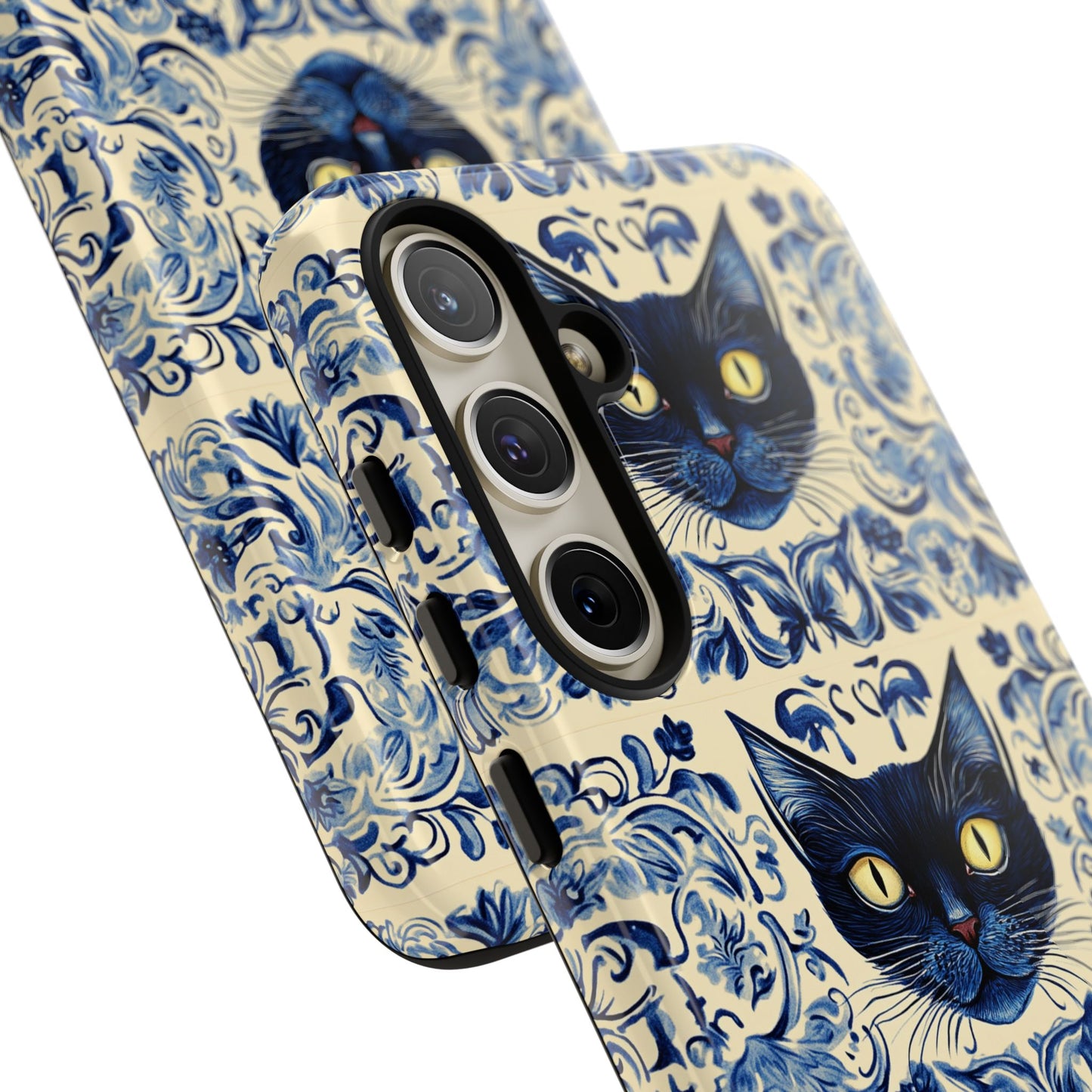 Tough Phone Case - Mediterranean Tile Motif With Blue Cats
