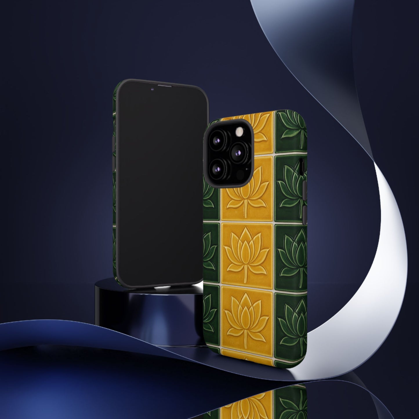 Tough Phone Cases - Mustard Yellow & Green Ceramic Tile From Caldas Da Rhaina, Portugal