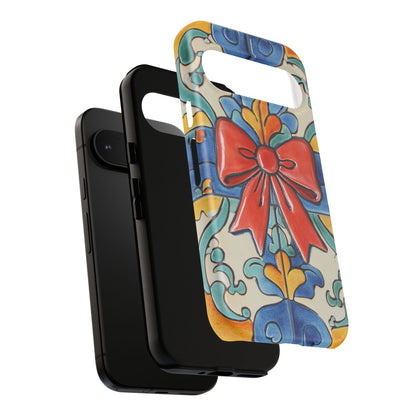 Colourful Ceramic Tile Design Phone Case With Red Bow