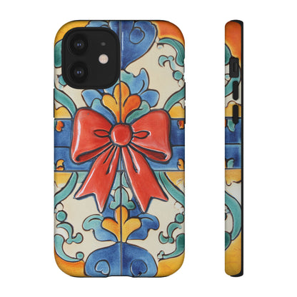 Colourful Ceramic Tile Design Phone Case With Red Bow
