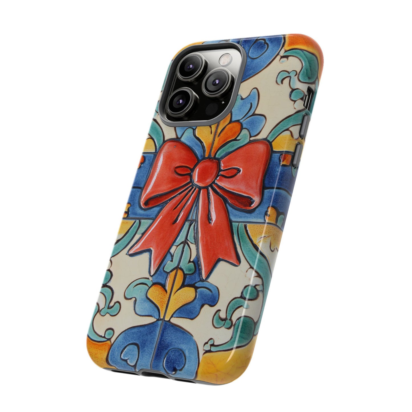 Colourful Ceramic Tile Design Phone Case With Red Bow