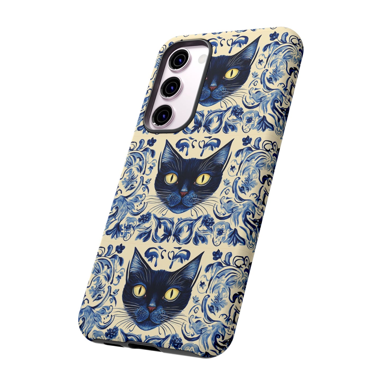 Tough Phone Case - Mediterranean Tile Motif With Blue Cats