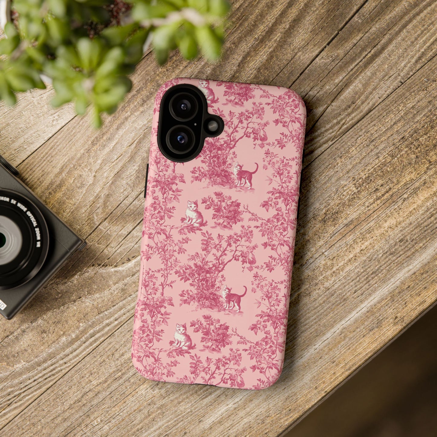 Tough Phone Cases - Cats in Pink Toile De Joyu Motif