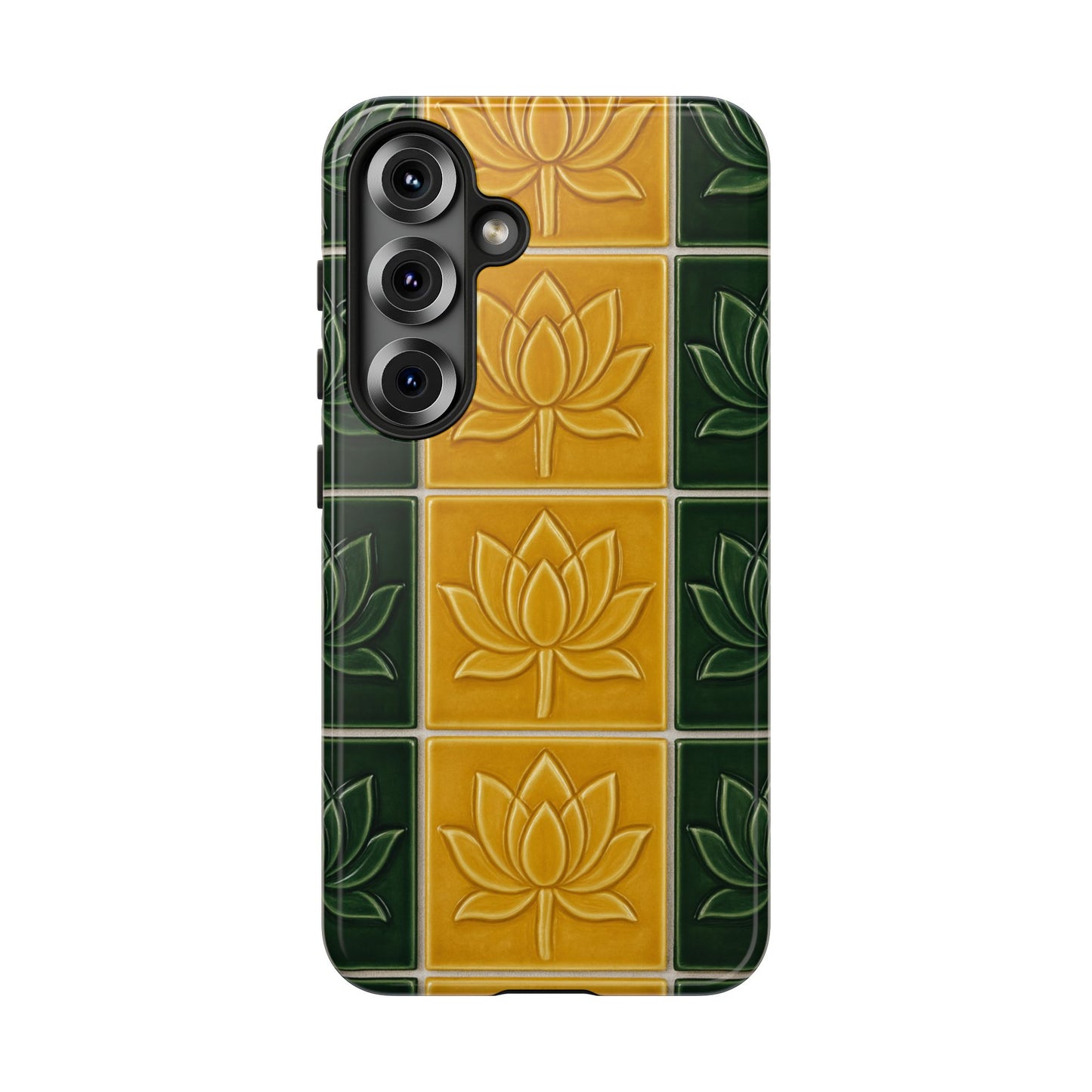 Tough Phone Cases - Mustard Yellow & Green Ceramic Tile From Caldas Da Rhaina, Portugal