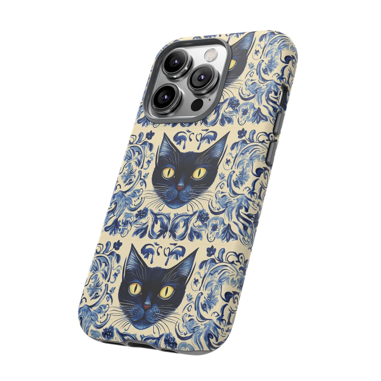 Tough Phone Case - Mediterranean Tile Motif With Blue Cats