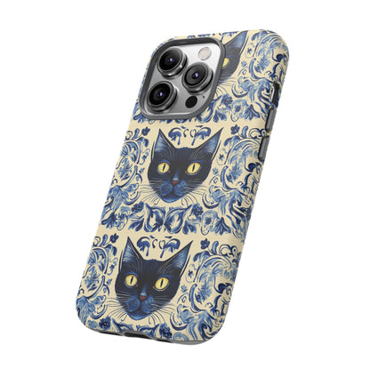 Tough Phone Case - Mediterranean Tile Motif With Blue Cats