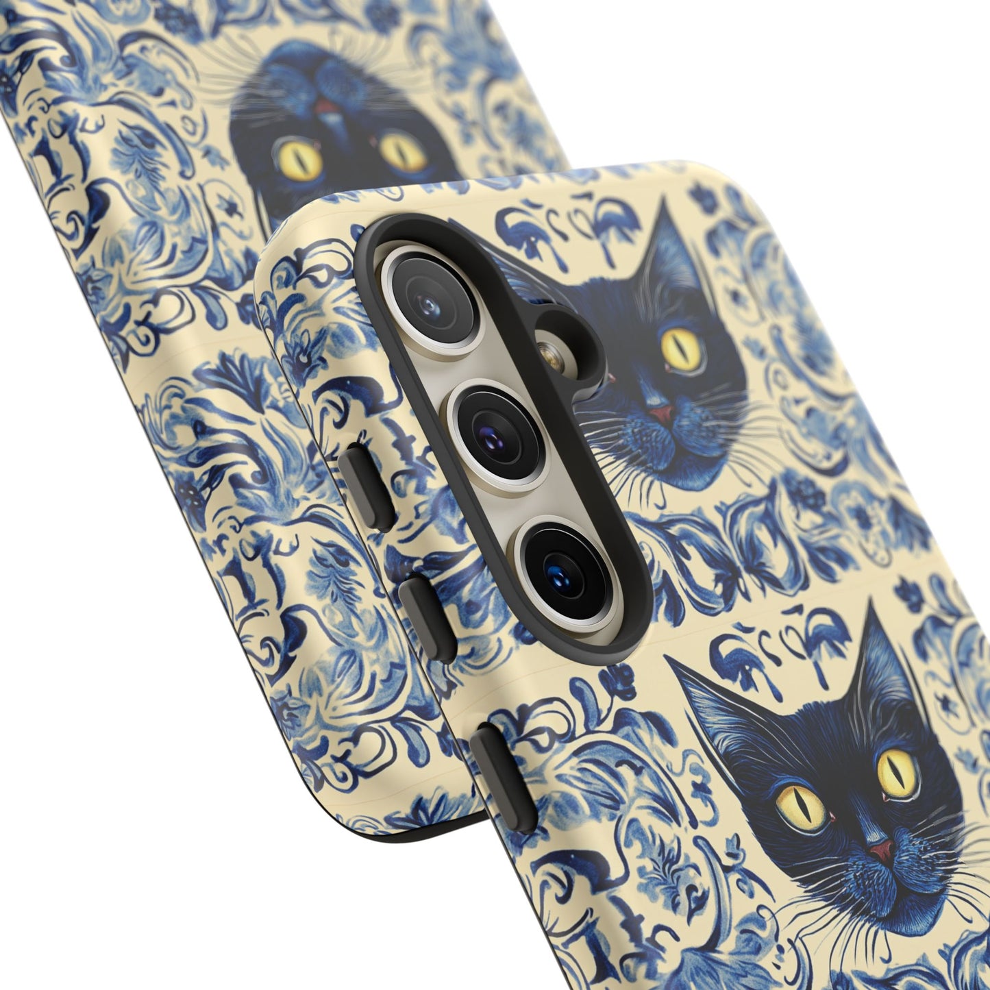 Tough Phone Case - Mediterranean Tile Motif With Blue Cats
