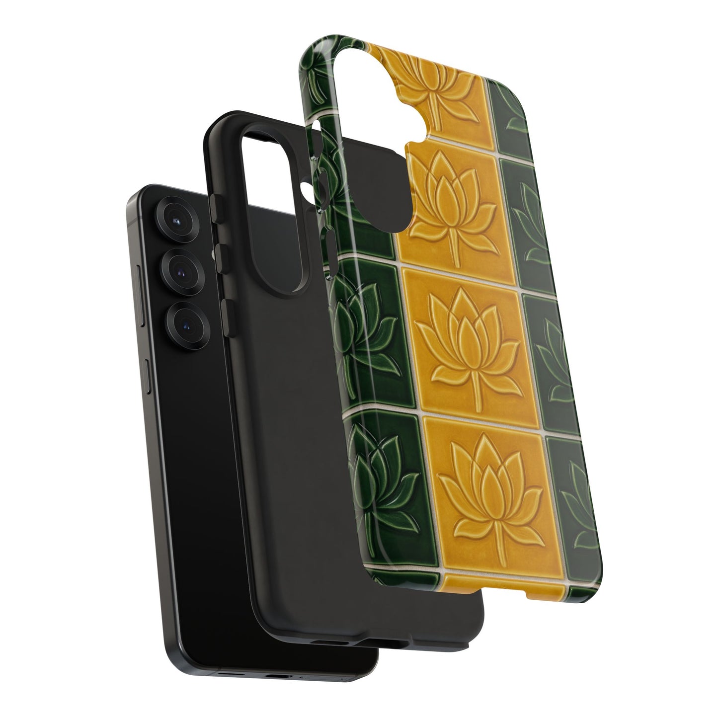Tough Phone Cases - Mustard Yellow & Green Ceramic Tile From Caldas Da Rhaina, Portugal