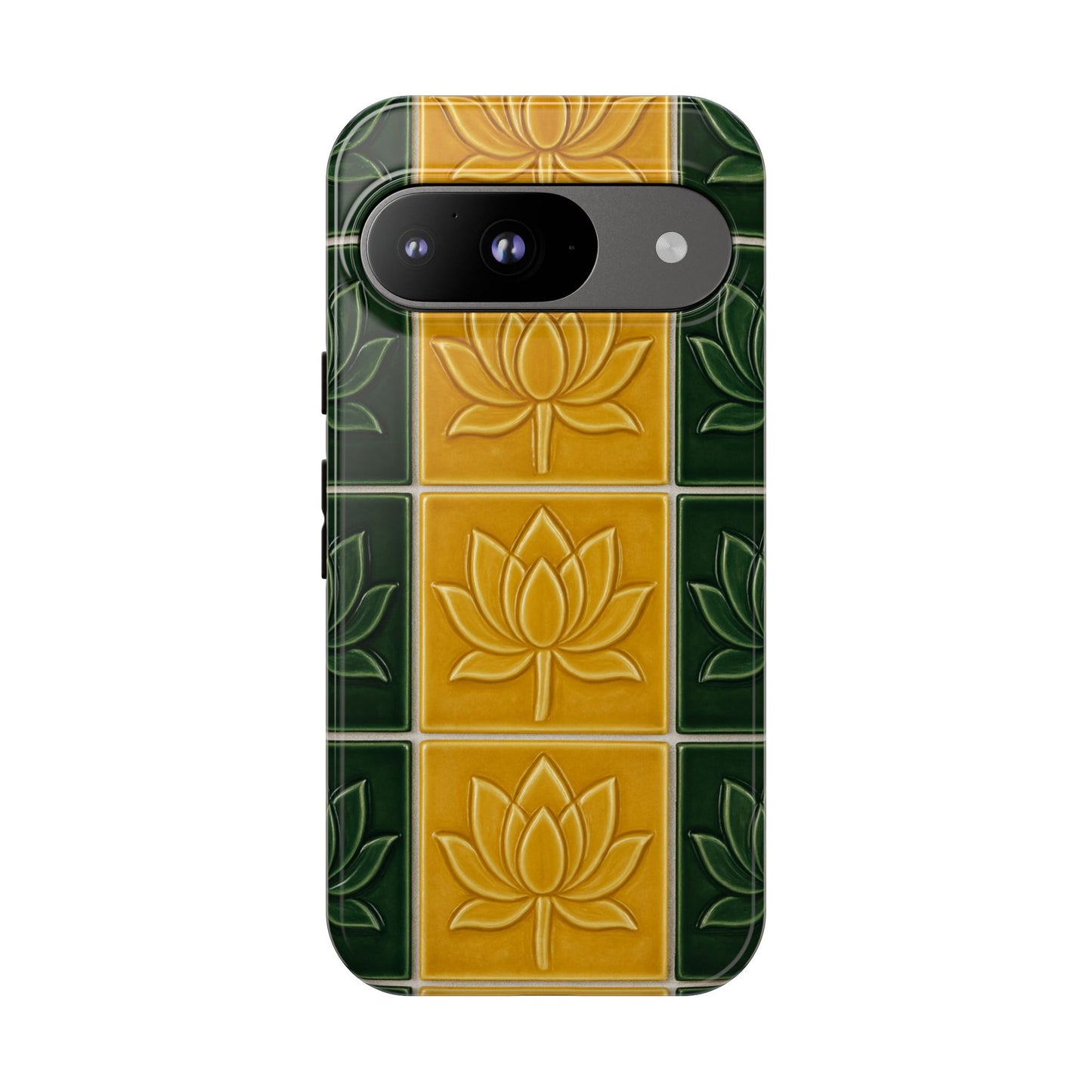 Tough Phone Cases - Mustard Yellow & Green Ceramic Tile From Caldas Da Rhaina, Portugal