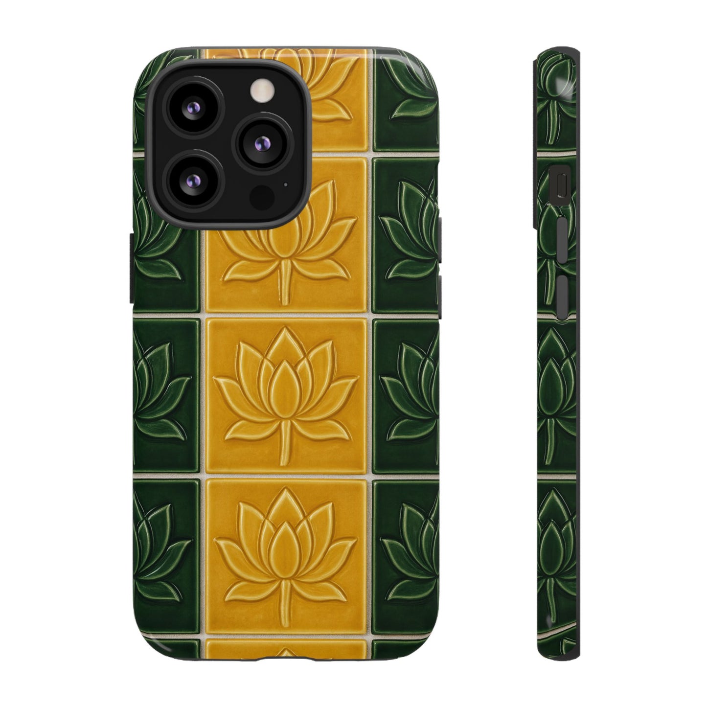 Tough Phone Cases - Mustard Yellow & Green Ceramic Tile From Caldas Da Rhaina, Portugal