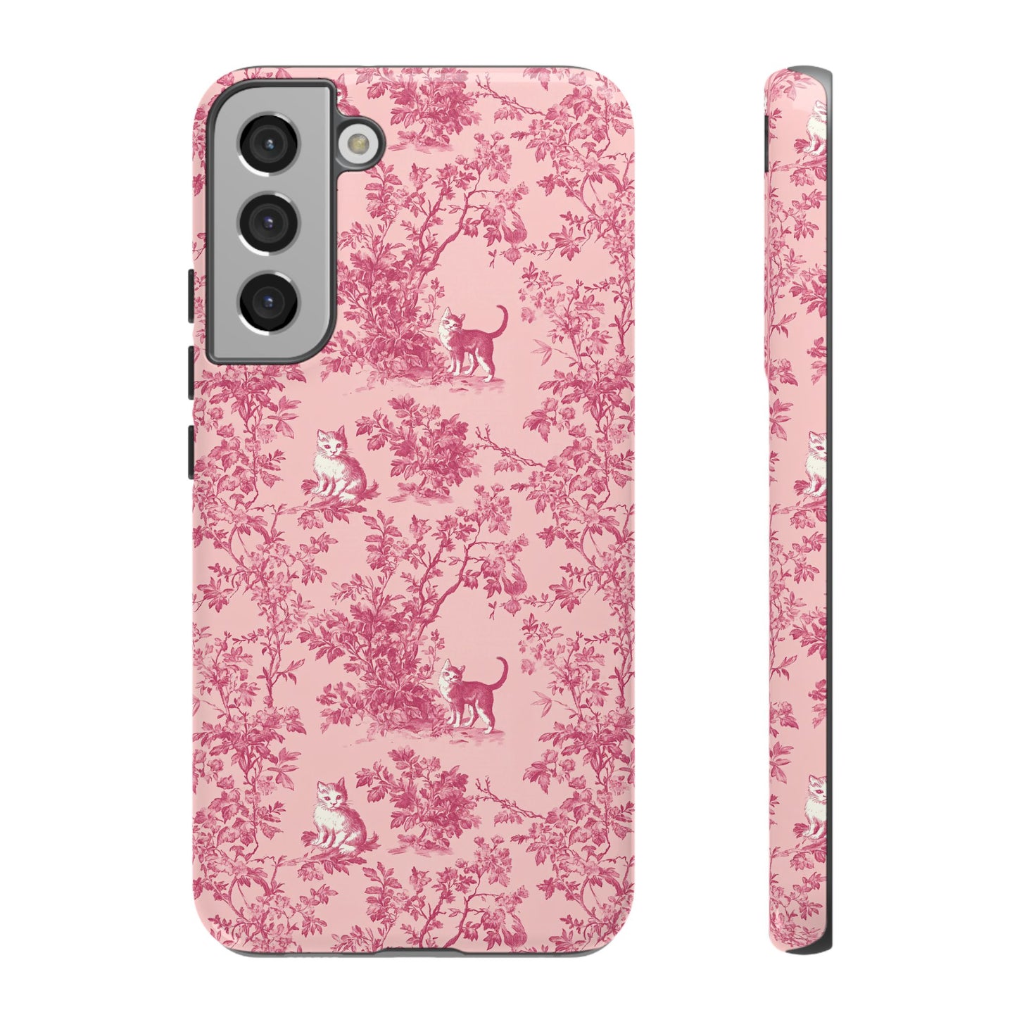 Tough Phone Cases - Cats in Pink Toile De Joyu Motif