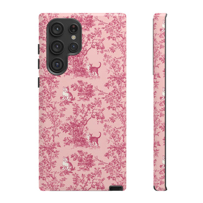 Tough Phone Cases - Cats in Pink Toile De Joyu Motif